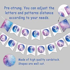 Pre-Strung Galaxy Stars Sky Birthday Banner, Ready to Hang Universe Space Bday Party Sign, Nebula Bunting