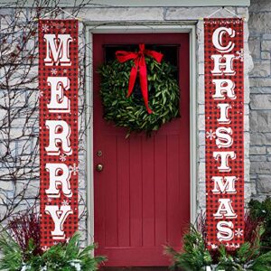 o-heart merry christmas banner holiday xmas porch banner buffalo plaid sign hanging christmas decoration indoor outdoor for home wall front door apartment party mantle, fireplace, window wall