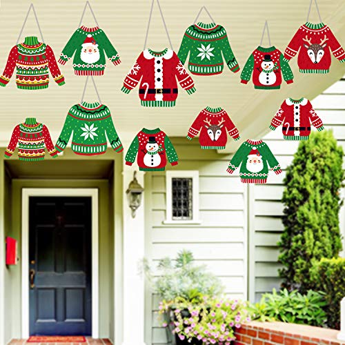 Ugly Sweater Decorations Hanging Banner 12 Pieces Ugly Christmas Party Decorations Holiday Party Indoor Hanging Decor