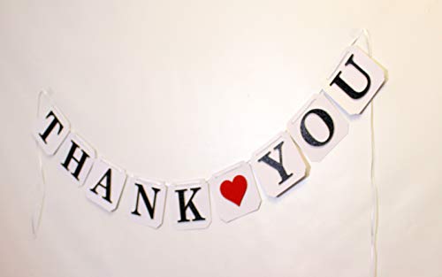 All About Details Thank You (Heart) Mini Banner, 1 Set, Wedding Photo Props, Wedding Garland, Party Decoration, Wedding Chair Sign (Black)