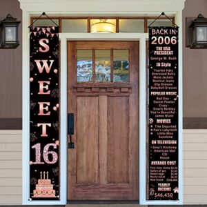 pimvimcim 16th birthday banner party decorations for girls, sweet 16 back in 2006 banner porch sign supplies, rose gold happy 16 birthday sign decor for indoor outdoor