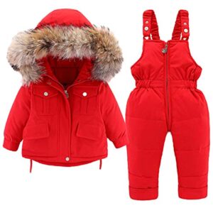 baby boys girls kids hooded artificial fur down jacket coat and ski bib pants snowsuit winter outfit sets 1-2 years red