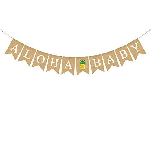 Jute Burlap Aloha Baby Banner with Pineapple Summer Baby Shower Nursery Decoration