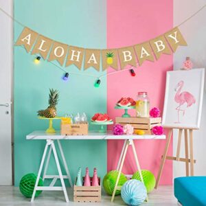 Jute Burlap Aloha Baby Banner with Pineapple Summer Baby Shower Nursery Decoration