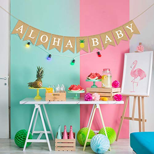 Jute Burlap Aloha Baby Banner with Pineapple Summer Baby Shower Nursery Decoration