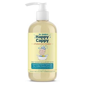 happy cappy dr. eddie’s daily shampoo & body wash for children, soothes dry, itchy, sensitive, eczema prone skin, dermatologist tested, no fragrance, no dye, 8 oz