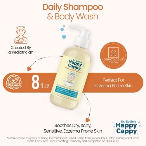 Happy Cappy Dr. Eddie's Daily Shampoo & Body Wash for Children, Soothes Dry, Itchy, Sensitive, Eczema Prone Skin, Dermatologist Tested, No Fragrance, No Dye, 8 oz