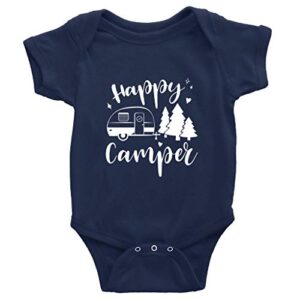 happy camper short sleeve baby coverall infant one-piece romper jumpsuit unisex navy