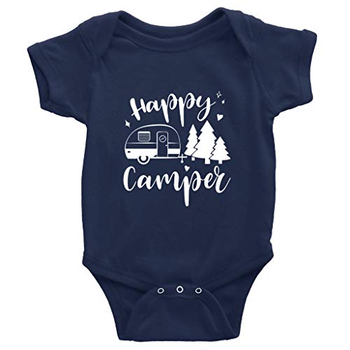 Happy Camper Short Sleeve Baby Coverall Infant One-Piece Romper Jumpsuit Unisex Navy