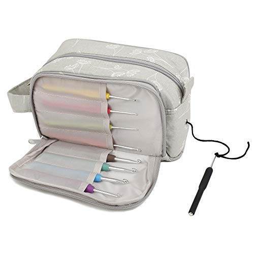 YarnLadies Women's Siganature Cotton Yarn Storage Bag, Carrying Knitting Bag with Zipper Closure and Pocket for Crochet Hooks, Knitting Needles and Project Accessories