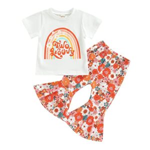 toddler baby girl summer clothes short sleeve groovy t-shirt flower bell bottoms bobo baby girl clothes 1-6t (two groovy-white, 2-3 years)