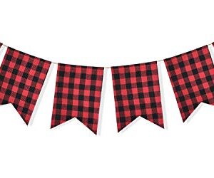 Uniwish Buffalo Plaid Banner Lumberjack Theme Baby Shower Birthday Party Decorations Garland Hanging Sign for Indoor Outdoor Events