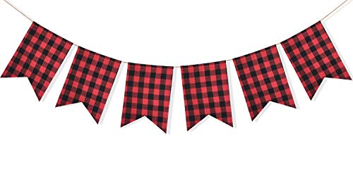 Uniwish Buffalo Plaid Banner Lumberjack Theme Baby Shower Birthday Party Decorations Garland Hanging Sign for Indoor Outdoor Events