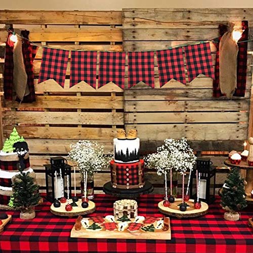 Uniwish Buffalo Plaid Banner Lumberjack Theme Baby Shower Birthday Party Decorations Garland Hanging Sign for Indoor Outdoor Events