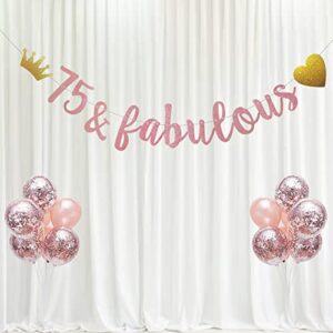 75 & fabulous Banner, Pre-Strung, No Assembly Required, Funny Rose Gold Paper Glitter Party Decorations for 75th Birthday Party Supplies, Letters Rose Gold,ABCpartyland