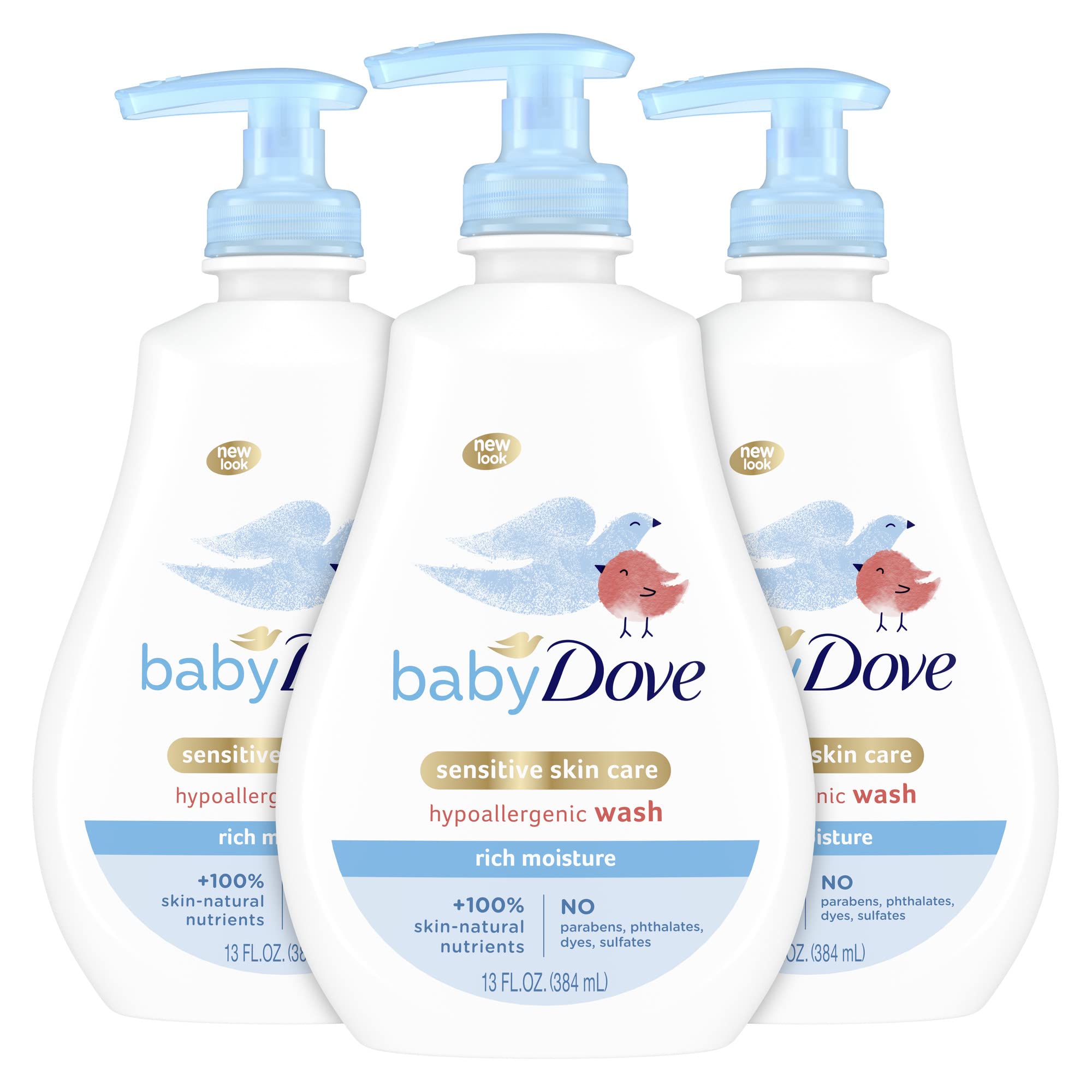 Baby Dove Baby Wash and Shampoo Baby Bath Products for Baby's Delicate Skin Rich Moisture Washes Away Bacteria, Tear-Free and Hypoallergenic, 13 Fl Oz (Pack of 3)