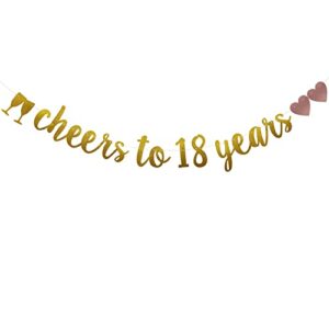 cheers to 18 years banner, pre-strung, gold glitter paper garlands for 18th birthday/wedding anniversary party decorations supplies, no assembly required,(gold) sunbetterland