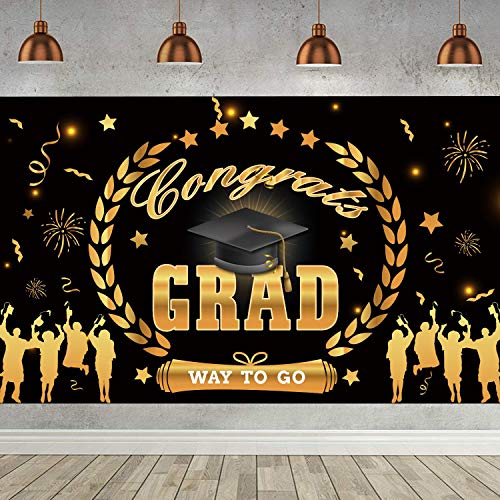 DmHirmg Graduation Backdrop Banner for Graduation Decorations Party Supplies, Graduation Background for Graduation Decor,Graduation Banner for Photo Backdrop Graduation Decoration(Black)