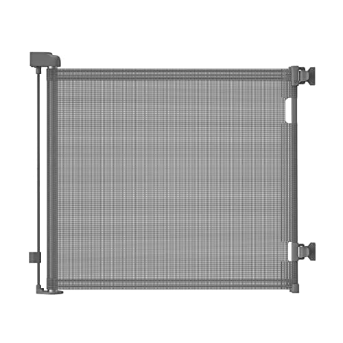 Retractable Baby Gate,Mesh Baby Gate or Mesh Dog Gate,33" Tall,Extends up to 55" Wide,Child Safety Gate for Doorways, Stairs, Hallways, Indoor/Outdoor（Grey,33"x55"