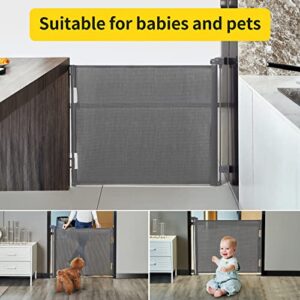 Retractable Baby Gate,Mesh Baby Gate or Mesh Dog Gate,33" Tall,Extends up to 55" Wide,Child Safety Gate for Doorways, Stairs, Hallways, Indoor/Outdoor（Grey,33"x55"