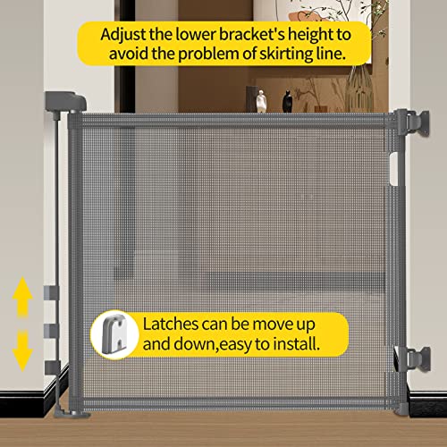 Retractable Baby Gate,Mesh Baby Gate or Mesh Dog Gate,33" Tall,Extends up to 55" Wide,Child Safety Gate for Doorways, Stairs, Hallways, Indoor/Outdoor（Grey,33"x55"