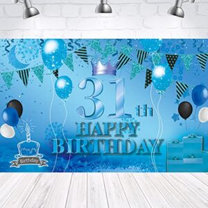 happy 31th birthday backdrop banner blue 31th sign poster 31 birthday party supplies for anniversary photo booth photography background birthday party decorations, 72.8 x 43.3 inch