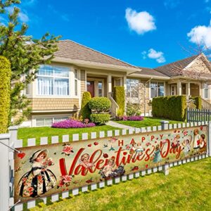 Large Happy Valentine's Day Banner Decorations Vintage Red Heart Valentine's Day Yard Sign Banner for Valentines Themed Party Anniversary Wedding Decor Supplies Indoor Outside