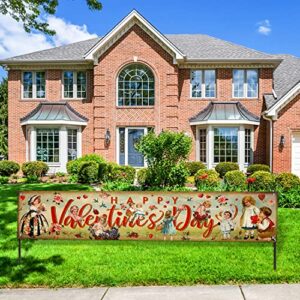 Large Happy Valentine's Day Banner Decorations Vintage Red Heart Valentine's Day Yard Sign Banner for Valentines Themed Party Anniversary Wedding Decor Supplies Indoor Outside