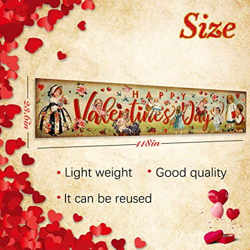 Large Happy Valentine's Day Banner Decorations Vintage Red Heart Valentine's Day Yard Sign Banner for Valentines Themed Party Anniversary Wedding Decor Supplies Indoor Outside