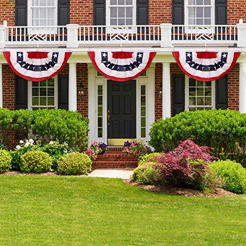 4 Pieces USA Pleated Fan Flag American Bunting Flags Patriotic United States Half Fan Banner with Grommets for 4th of July Decorations (1.5 x 3 Feet)