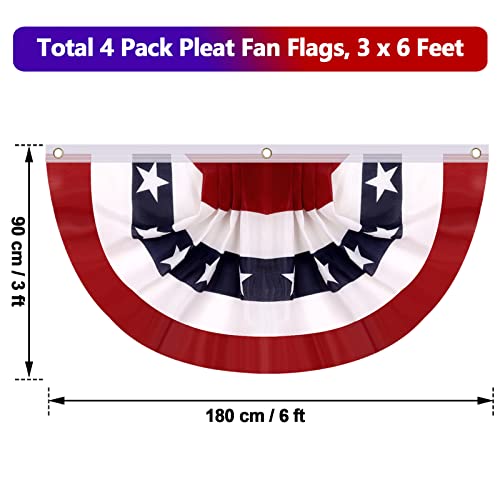 4 Pieces USA Pleated Fan Flag American Bunting Flags Patriotic United States Half Fan Banner with Grommets for 4th of July Decorations (1.5 x 3 Feet)