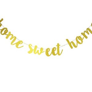 Starsgarden Glitter Gold Home Sweet Home Banner for Housewarming Patriotic Military Decoration Family Party Supplies Cursive Bunting Photo Booth Props Sign(Gold Sweet Home)