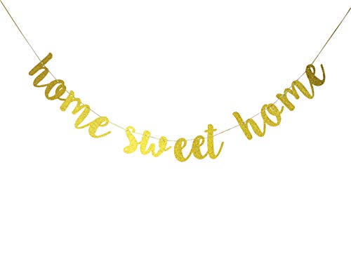 Starsgarden Glitter Gold Home Sweet Home Banner for Housewarming Patriotic Military Decoration Family Party Supplies Cursive Bunting Photo Booth Props Sign(Gold Sweet Home)