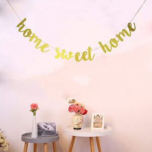 Starsgarden Glitter Gold Home Sweet Home Banner for Housewarming Patriotic Military Decoration Family Party Supplies Cursive Bunting Photo Booth Props Sign(Gold Sweet Home)