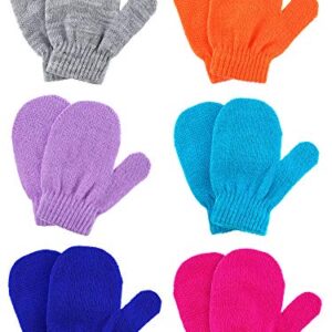 6 Pairs Winter Warm Knitted Mittens Gloves Stretch Mittens for Christmas Party Kids Toddler Supplies (Gray, Orange, Purple, Royal Blue, Blue, Rosy)