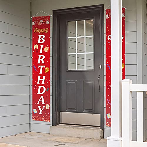 Happy 100th Birthday Porch Sign Door Banner Decor Red – Cheers to 100 Years Old Party Theme Decorations for Men Women Supplies