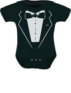 tuxedo baby bodysuit with bowtie newborn boy printed tux suit and tie outfits 12m (6-12m) black