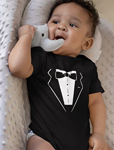 Tuxedo Baby Bodysuit with Bowtie Newborn Boy Printed Tux Suit and Tie Outfits 12M (6-12M) Black