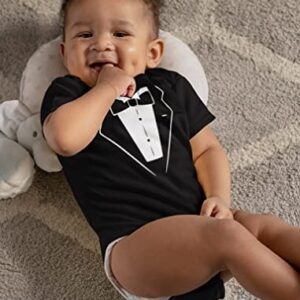 Tuxedo Baby Bodysuit with Bowtie Newborn Boy Printed Tux Suit and Tie Outfits 12M (6-12M) Black