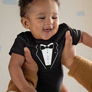 Tuxedo Baby Bodysuit with Bowtie Newborn Boy Printed Tux Suit and Tie Outfits 12M (6-12M) Black