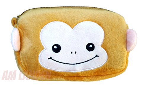 AM Landen Super Cute Soft Plush Brown Monkey Cosmetic Makeup Storage Pencil Pouch