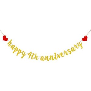 aonbon gold happy 4th anniversary banner, for 4th anniversary party decoration, 4th wedding anniversary party decoration photo props