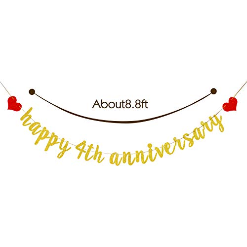 AonBon Gold Happy 4th Anniversary Banner, for 4th Anniversary Party Decoration, 4th Wedding Anniversary Party Decoration Photo Props