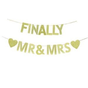 finally mr & mrs banner,wedding bridal shower bachelorette party decor,gold gliter paper sign for engagement party decorations.