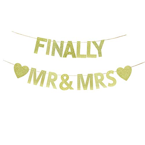 Finally Mr & Mrs Banner,Wedding Bridal Shower Bachelorette Party Decor,Gold Gliter Paper Sign for Engagement Party Decorations.