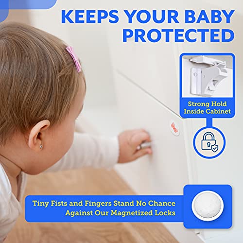 Eco-Baby Cabinet Locks for Babies - 20-Pack Magnetic Baby Proof Safety Latches﻿, 3 Keys - Magnetic Child Proof Cupboard Drawers, Doors - Easy Installation No Drilling or Tools Required