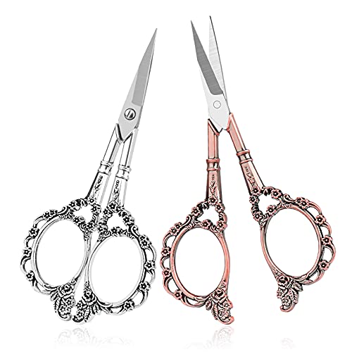 BUTUZE Embroidery Scissors , Pack of 2 Vintage European Style Stainless Steel Plum Blossom Flower Pattern Scissors Needlework Small Sharp Sewing Scissors for Embroidery, Sewing, Craft, Art Work