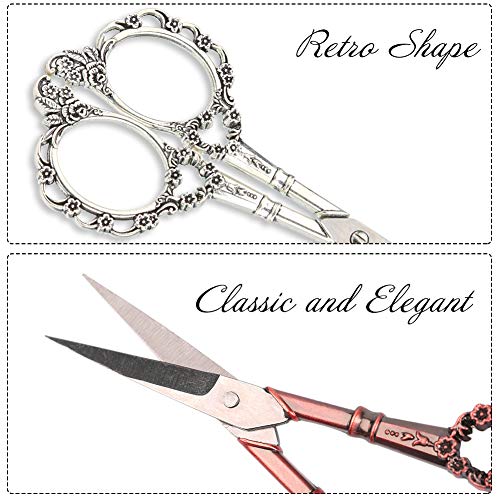 BUTUZE Embroidery Scissors , Pack of 2 Vintage European Style Stainless Steel Plum Blossom Flower Pattern Scissors Needlework Small Sharp Sewing Scissors for Embroidery, Sewing, Craft, Art Work