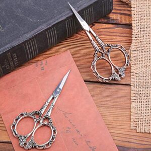 BUTUZE Embroidery Scissors , Pack of 2 Vintage European Style Stainless Steel Plum Blossom Flower Pattern Scissors Needlework Small Sharp Sewing Scissors for Embroidery, Sewing, Craft, Art Work