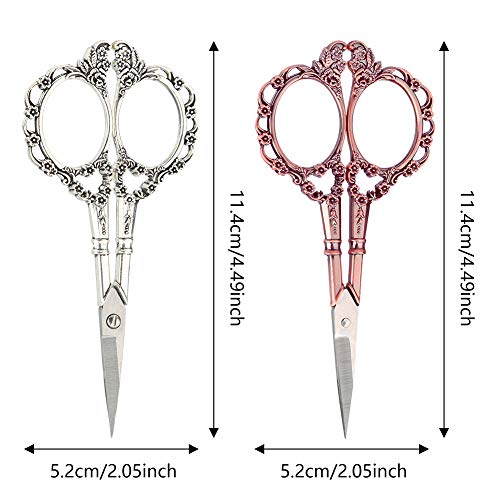 BUTUZE Embroidery Scissors , Pack of 2 Vintage European Style Stainless Steel Plum Blossom Flower Pattern Scissors Needlework Small Sharp Sewing Scissors for Embroidery, Sewing, Craft, Art Work